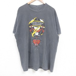 XL★古着 半袖 Tシャツ メンズ 気球 クルーネック 濃グレー 25jun18 中古
