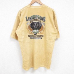 【20%OFF】XL★古着 Crazy Shirts 半袖 Tシャツ メンズ 犬 コットン クルーネック 黄 イエロー タイダイ 25jun18 中古