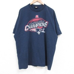 【20%OFF】XL★古着 半袖 Tシャツ メンズ NFL ニューイングランドペイトリオッツ 大きいサイズ コットン クルーネック 紺 ネイビー アメフト スーパーボウル 25jun18 中古