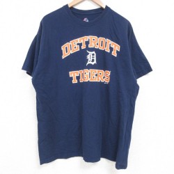 XL★古着 マジェスティック 半袖 Tシャツ メンズ MLB デトロイトタイガース コットン クルーネック 紺 ネイビー メジャーリーグ ベースボール 野球 25jun18 中古