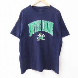 XL★古着 半袖 Tシャツ メンズ ノートルダム コットン クルーネック 紺 ネイビー 25jun12 中古