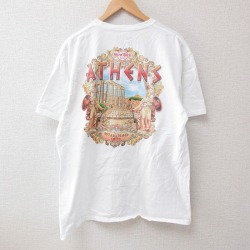 XL★古着 半袖 Tシャツ メンズ ハードロックカフェ アテネ コットン クルーネック 白 ホワイト 25jun12 中古