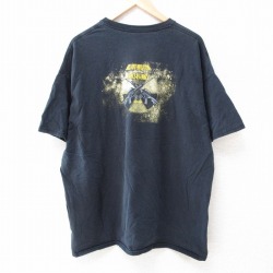 XL★古着 半袖 Tシャツ メンズ マシンガン 大きいサイズ コットン クルーネック 黒 ブラック 25jun12 中古