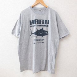 XL★古着 フルーツオブザルーム 半袖 Tシャツ メンズ 魚 大きいサイズ クルーネック グレー 霜降り 25jun12 中古