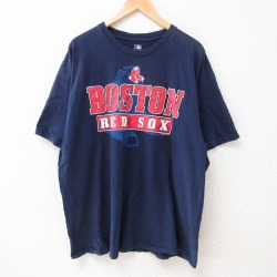 【50%OFF】XL★古着 半袖 Tシャツ メンズ MLB ボストンレッドソックス 大きいサイズ コットン クルーネック 紺 ネイビー メジャーリーグ ベースボール 野球 25jun12 中古