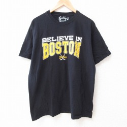 XL★古着 半袖 Tシャツ メンズ ボストン コットン クルーネック 黒 ブラック 25jun12 中古