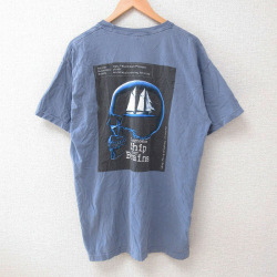 XL★古着 半袖 Tシャツ メンズ スカル コットン クルーネック 薄紺 ネイビー 25jun12 中古