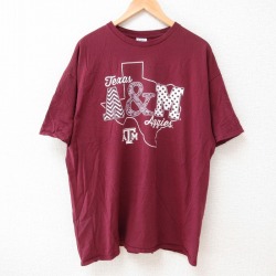 XL★古着 半袖 Tシャツ メンズ テキサスアギーズ 大きいサイズ コットン クルーネック エンジ 25jun12 中古