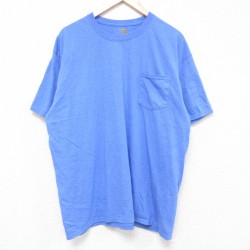 XL★古着 半袖 Tシャツ メンズ 無地 胸ポケット付き クルーネック 青 ブルー 霜降り 25jun13 中古