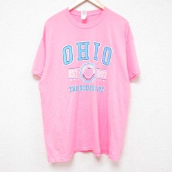 XL★古着 半袖 Tシャツ メンズ オハイオ クルーネック ピンク 25jun13 中古