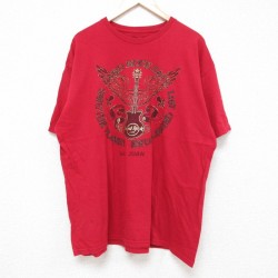 【50%OFF】XL★古着 半袖 Tシャツ メンズ ハードロックカフェ サンフアン 大きいサイズ コットン クルーネック 赤 レッド 25jun13 中古
