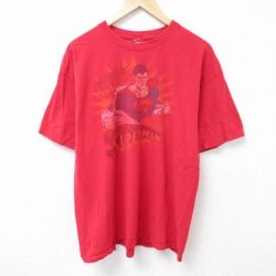 XL★古着 半袖 Tシャツ メンズ DCコミックス スーパーマン コットン クルーネック 赤 レッド 25jun14 中古