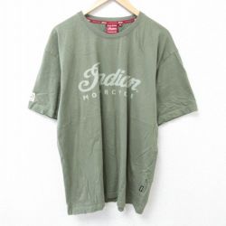 XL★古着 半袖 Tシャツ メンズ インディアンモーターサイクル 大きいサイズ コットン クルーネック 濃緑 グリーン 25jun14 中古