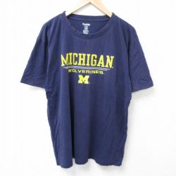 【20%OFF】XL★古着 半袖 Tシャツ メンズ ミシガン コットン クルーネック 紺 ネイビー 25jun14 中古