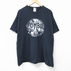 XL★古着 半袖 Tシャツ メンズ ゾンビ コットン クルーネック 黒 ブラック 25jun16 中古