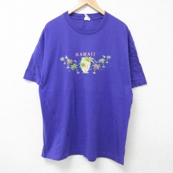 XL★古着 半袖 Tシャツ メンズ ハワイ大きいサイズ コットン クルーネック 紫 パープル 25jun16 中古
