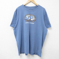 XL★古着 半袖 Tシャツ メンズ LIFE 大きいサイズ コットン クルーネック 薄紺 ネイビー 25jun16 中古
