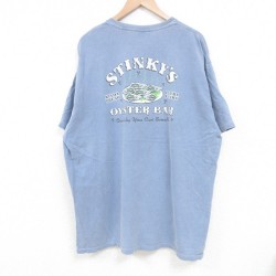 XL★古着 半袖 Tシャツ メンズ オイスターバー 大きいサイズ ロング丈 コットン クルーネック 薄紺 ネイビー 25jun17 中古