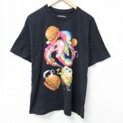 XL★古着 半袖 Tシャツ メンズ アニメ ニコロデン スポンジボブ コットン クルーネック 黒 ブラック 25jun19 中古