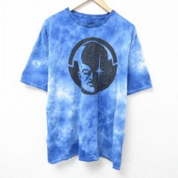 XL★古着 半袖 Tシャツ メンズ マーベル ホワイトイフ 大きいサイズ コットン クルーネック 青他 ブルー タイダイ 25jun19 中古