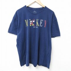 XL★古着 半袖 Tシャツ メンズ ディズニー DISNEY ミッキー MICKEY MOUSE アニメ ポケットモンスター ポケモン ニャース 大きいサイズ コットン クルーネック 紺 ネイビー 25jun19 中古