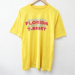 【50%OFF】XL★古着 半袖 Tシャツ メンズ フロリダ クルーネック 黄 イエロー 25jun19 中古