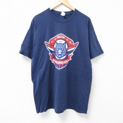 XL★古着 半袖 Tシャツ メンズ TECH CAT コットン クルーネック 紺 ネイビー 25jun18 中古