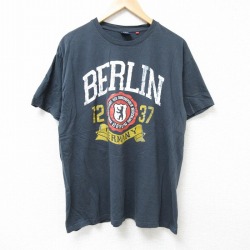 XL★古着 半袖 Tシャツ メンズ ベルリン コットン クルーネック 濃グレー 25jun18 中古