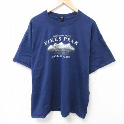XL★古着 ヘインズ Hanes 半袖 Tシャツ メンズ パイクスピーク 大きいサイズ コットン クルーネック 紺 ネイビー 25jun19 中古