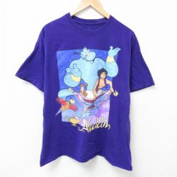 XL★古着 半袖 Tシャツ メンズ ディズニー DISNEY アラジン コットン クルーネック 紫 パープル 25jun19 中古