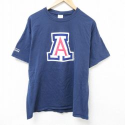 XL★古着 半袖 Tシャツ メンズ A コットン クルーネック 紺 ネイビー 25jun19 中古