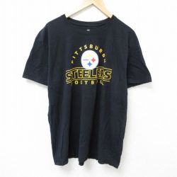 XL★古着 半袖 Tシャツ メンズ NFL ピッツバーグスティーラーズ 大きいサイズ コットン クルーネック 黒 ブラック アメフト スーパーボウル 25jun19 中古