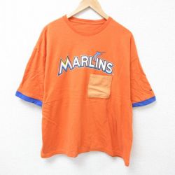 【50%OFF】XL★古着 半袖 Tシャツ メンズ マーリンズ 胸ポケット付き 大きいサイズ クルーネック オレンジ 25jun19 中古