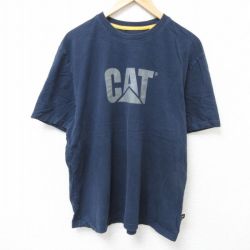 【20%OFF】XL★古着 半袖 Tシャツ メンズ CAT コットン クルーネック 紺 ネイビー 25jun19 中古