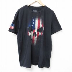XL★古着 半袖 Tシャツ メンズ スカル 大きいサイズ コットン クルーネック 黒 ブラック 25jun19 中古