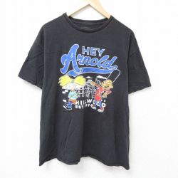 XL★古着 半袖 Tシャツ メンズ アニメ ニコロデン ヘイアーノルド コットン クルーネック 黒 ブラック 25jun19 中古