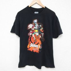 XL★古着 半袖 Tシャツ メンズ アニメ ナルト疾風伝 うずまきナルト コットン クルーネック 黒 ブラック 25jun21 中古