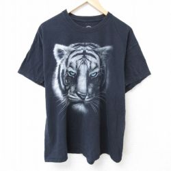 XL★古着 半袖 Tシャツ メンズ トラ 大きいサイズ コットン クルーネック 黒 ブラック 25jun20 中古