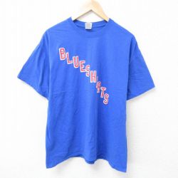 【20%OFF】XL★古着 半袖 Tシャツ メンズ ブルーシャツ NHL ニューヨークレンジャーズ コットン クルーネック 青 ブルー アイスホッケー 25jun20 中古