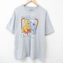 【50%OFF】XL★古着 半袖 Tシャツ メンズ セサミストリート エルモ 大きいサイズ クルーネック グレー 霜降り 25jun20 中古