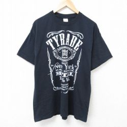 【20%OFF】XL★古着 半袖 Tシャツ メンズ TYRADEコットン クルーネック 黒 ブラック 25jun20 中古