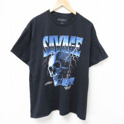 【20%OFF】XL★古着 半袖 Tシャツ メンズ スカル コットン クルーネック 黒 ブラック 25jun20 中古