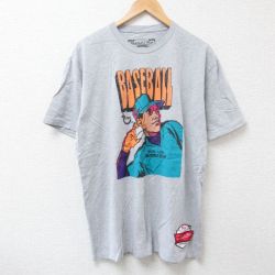 XL★古着 半袖 Tシャツ メンズ ベースボール クルーネック グレー 霜降り 25jun20 中古