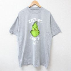 XL★古着 半袖 Tシャツ メンズ ドクタースース グリンチ 大きいサイズ クルーネック グレー 霜降り 25jun20 中古
