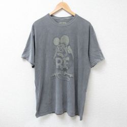 XL★古着 半袖 Tシャツ メンズ ラットフィンク コットン クルーネック 薄グレー 25jun20 中古