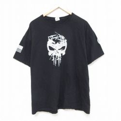 XL★古着 フルーツオブザルーム 半袖 Tシャツ メンズ スカル コットン クルーネック 黒 ブラック 25jun20 中古