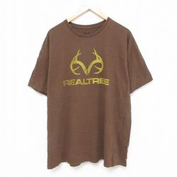 XL★古着 半袖 Tシャツ メンズ リアルツリー 大きいサイズ コットン クルーネック 茶 ブラウン 25jun20 中古