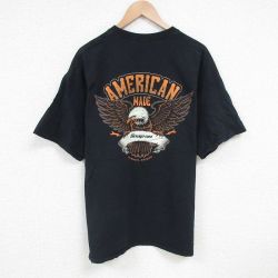 XL★古着 半袖 Tシャツ メンズ 鳥 大きいサイズ コットン クルーネック 黒 ブラック 25jun24 中古
