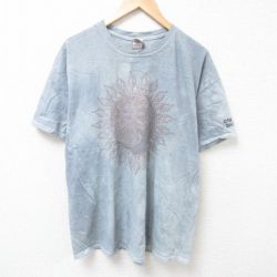 【20%OFF】XL★古着 半袖 Tシャツ メンズ 太陽 月 大きいサイズ コットン クルーネック グレー他 タイダイ 25jun24 中古