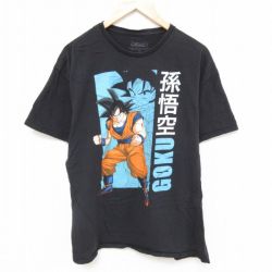 XL★古着 半袖 Tシャツ メンズ アニメ ドラゴンボールZ 孫悟空 コットン クルーネック 黒 ブラック 25jun27 中古